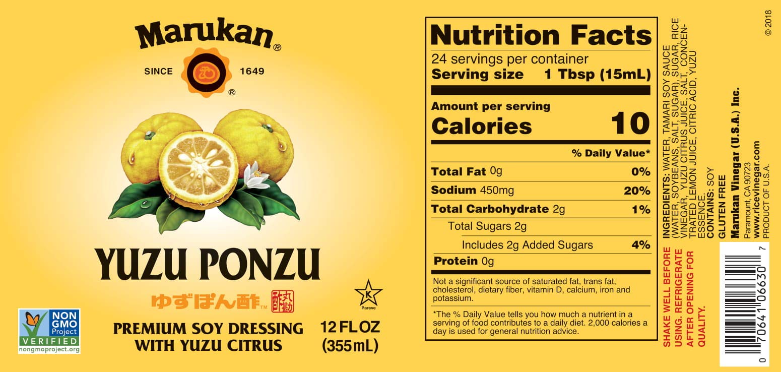 Marukan Ponzu Yuzu being poured, showcasing citrus brightness for dressings.