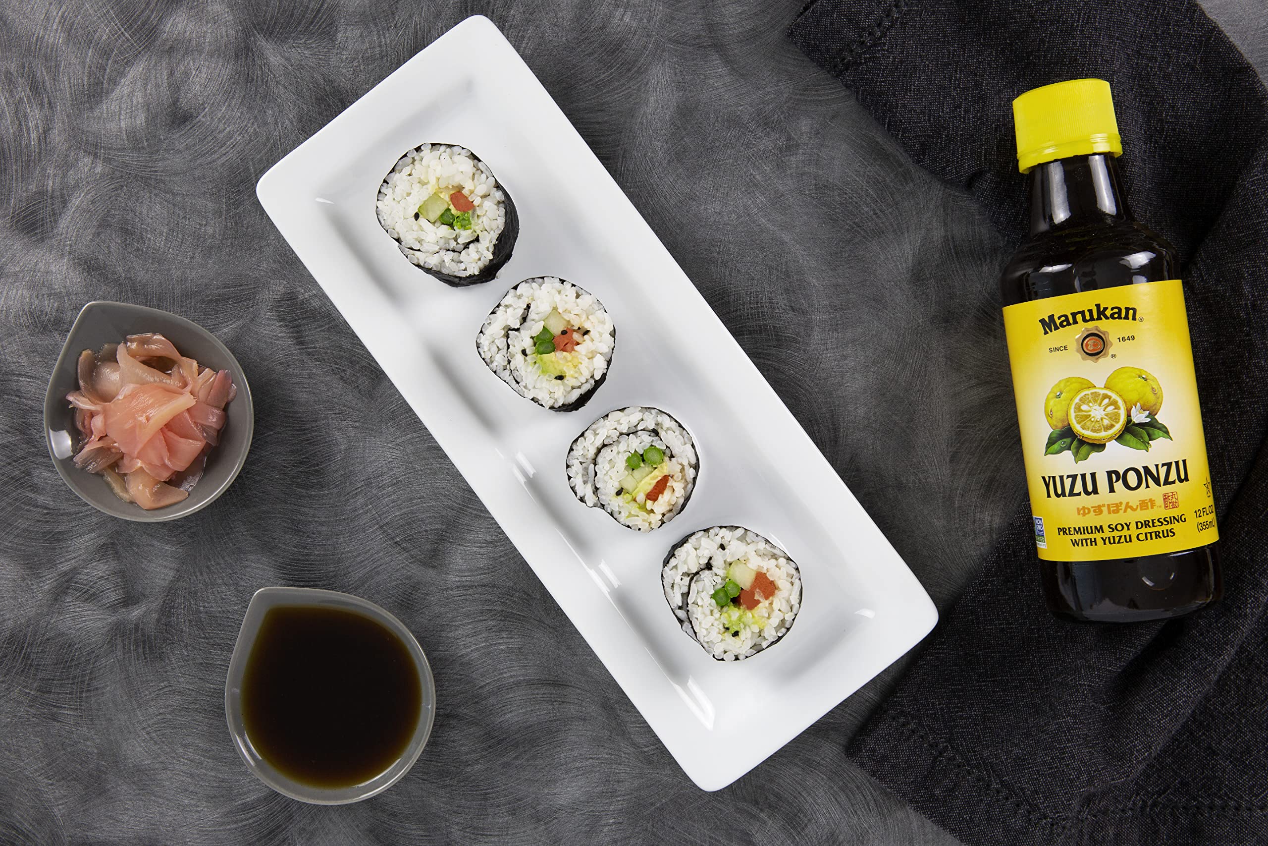 Grilled seafood with Marukan Ponzu Yuzu glaze for a citrus finish.