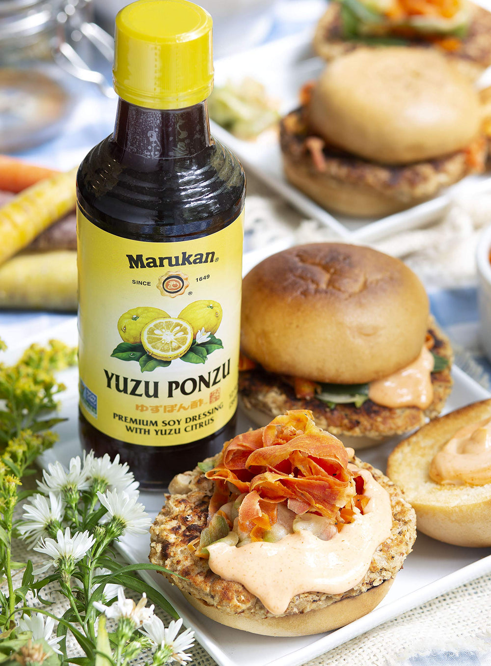 Kitchen scene with Marukan Ponzu Yuzu, suggesting easy weeknight meals.