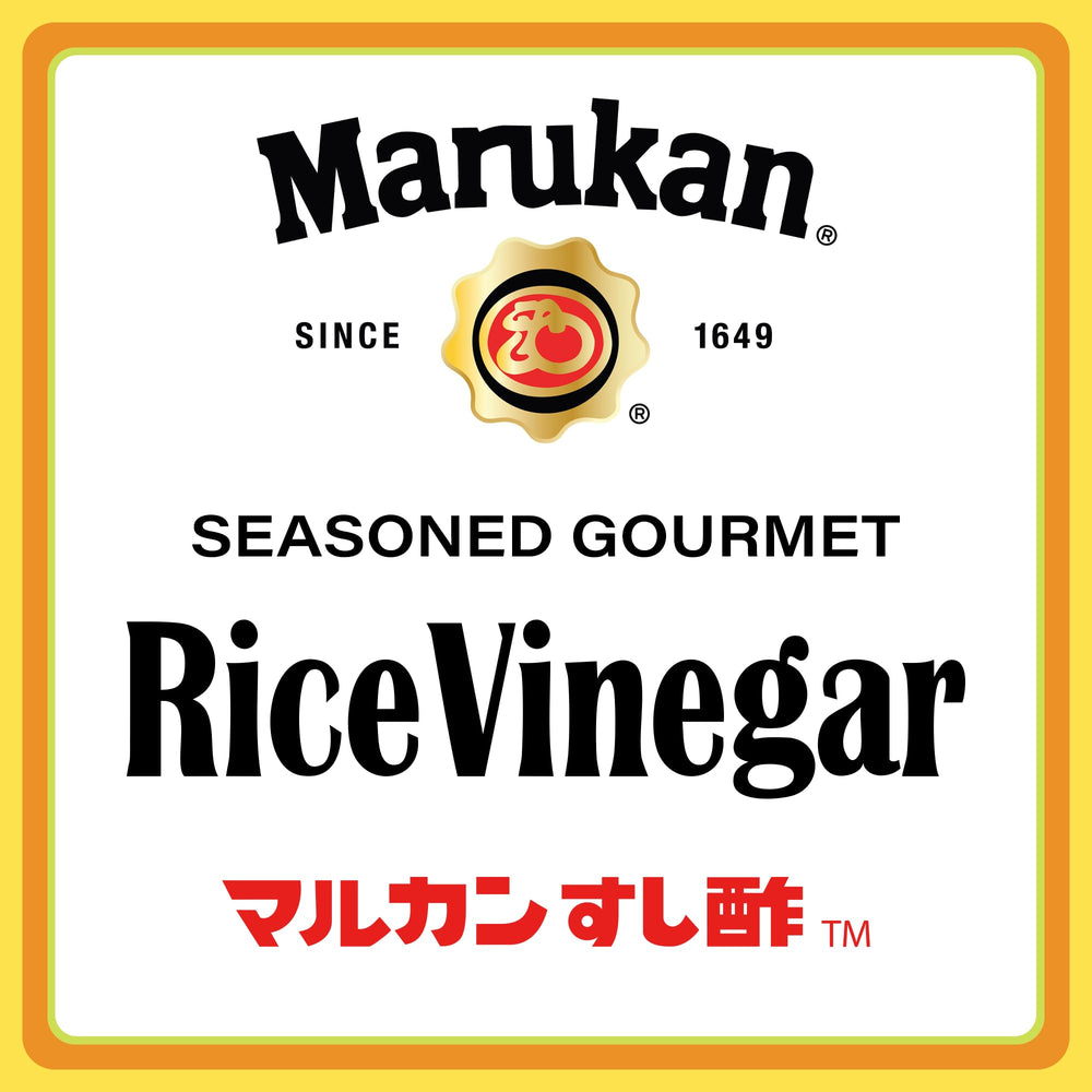 Marukan Seasoned Rice Vinegar bottle on kitchen counter ready to cook.