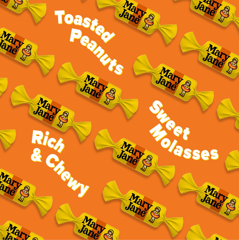 Mary Jane nostalgia conveyed through classic flavors of peanuts and molasses.