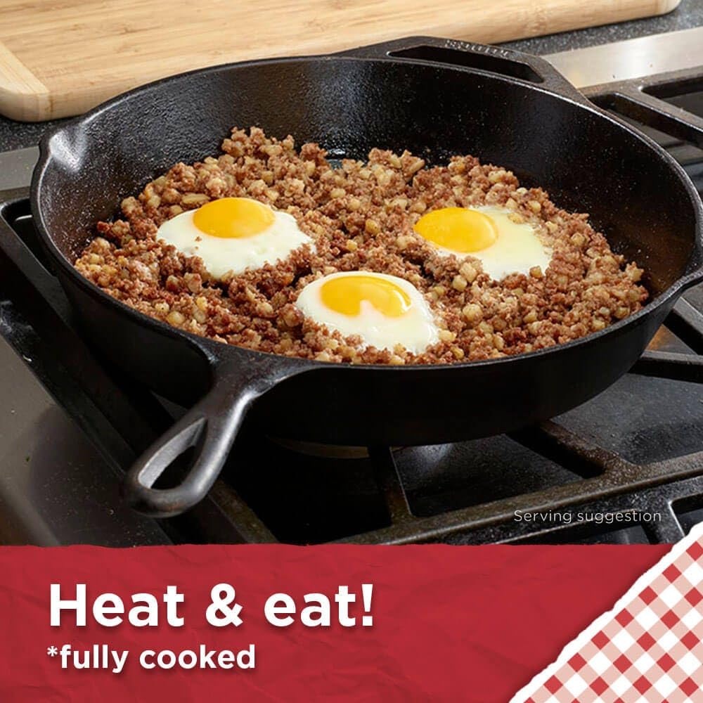 Mary Kitchen hash ingredients display diced potatoes and tender beef chunks.