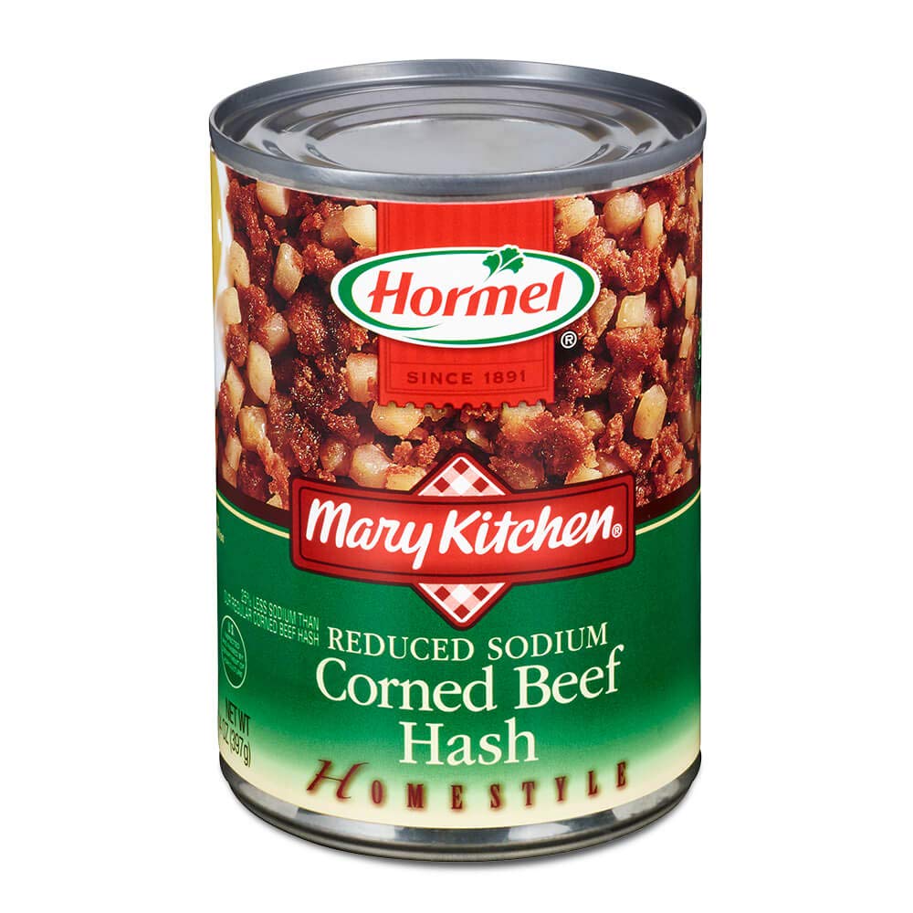Mary Kitchen hash reduced-sodium corned beef in skillet, offering a savory breakfast option