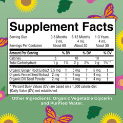 MaryRuth's Gripe Water ingredients include ginger, fennel, and dill, a gentle herbal blend