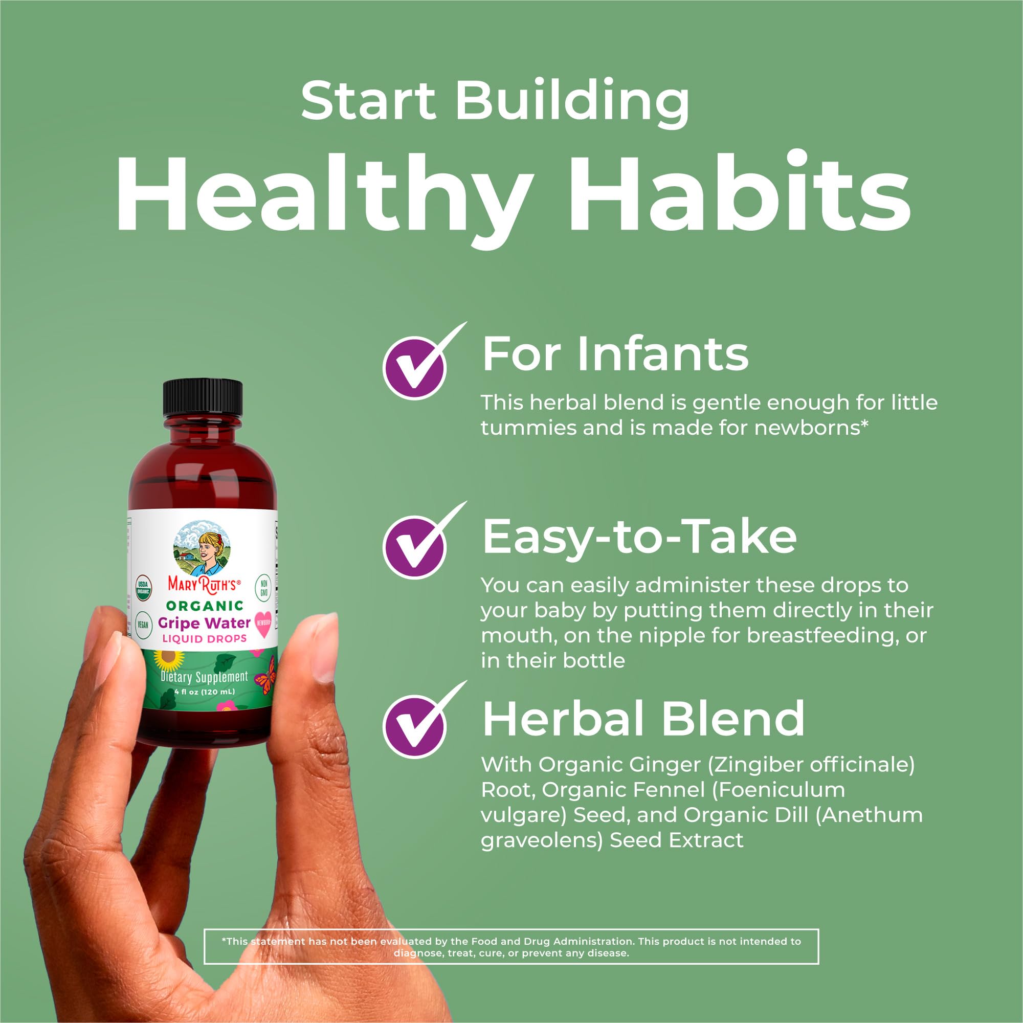 MaryRuth's Gripe Water USDA Organic and vegan label