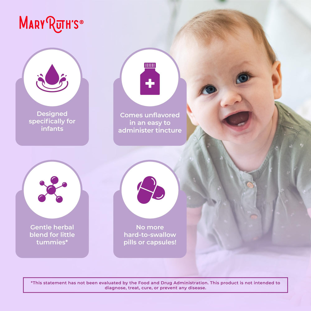 MARYRUTH'S Nighttime Gripe Water bottle emphasizes ginger fennel lemon balm blend.