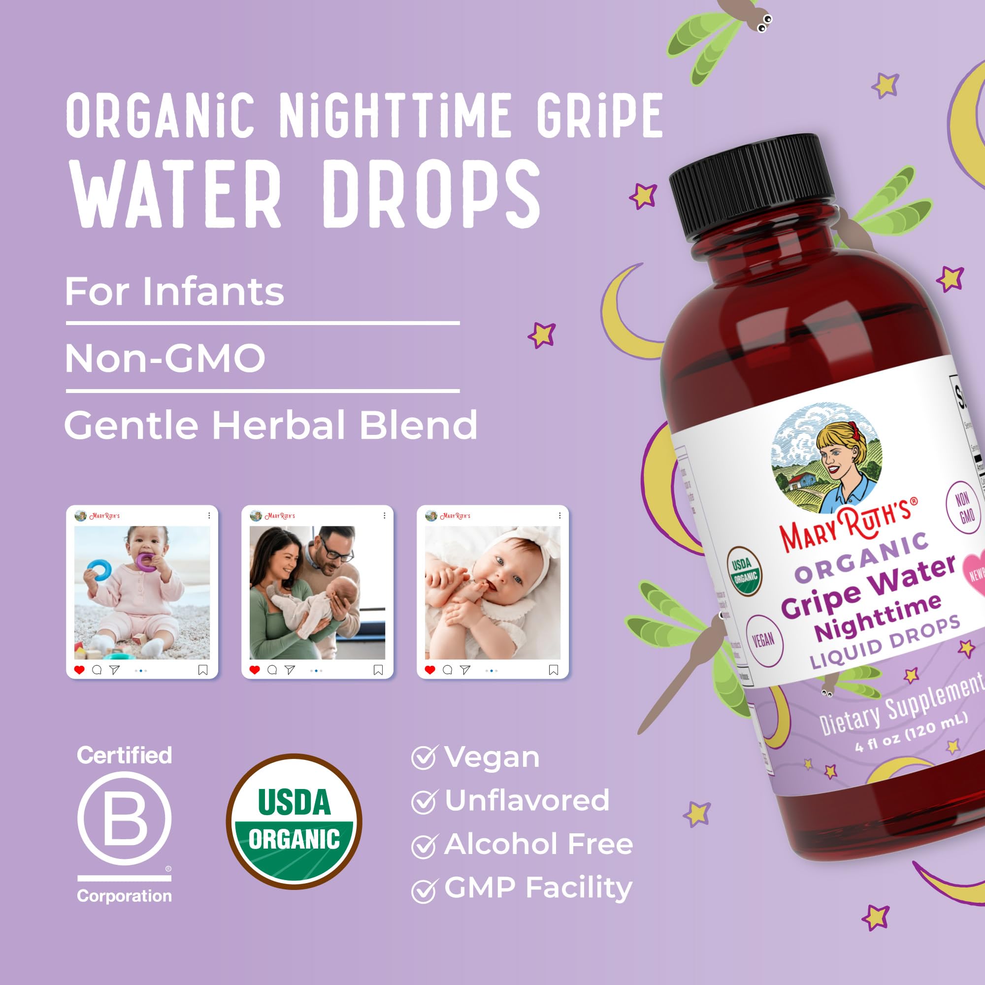 MARYRUTH'S Nighttime Gripe Water sits on shelf as a family-friendly option.