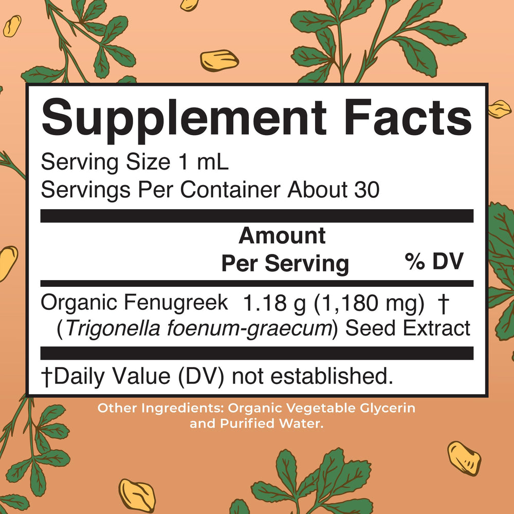 MaryRuth's fenugreek liquid extract dropper dispensing precise drops.