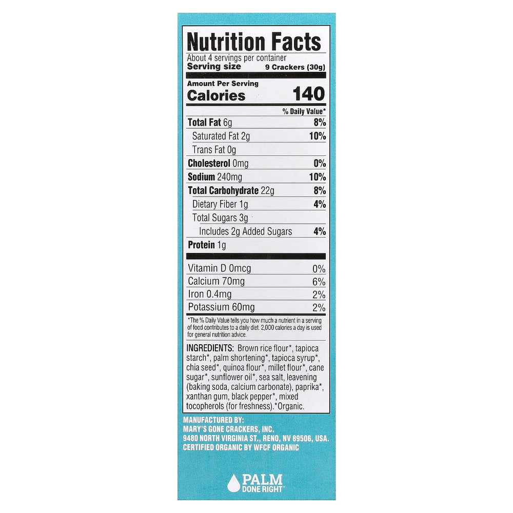 Marys Gone Crackers Cracker Thin Sea Salt side view highlights light, crunchy texture great with toppings.