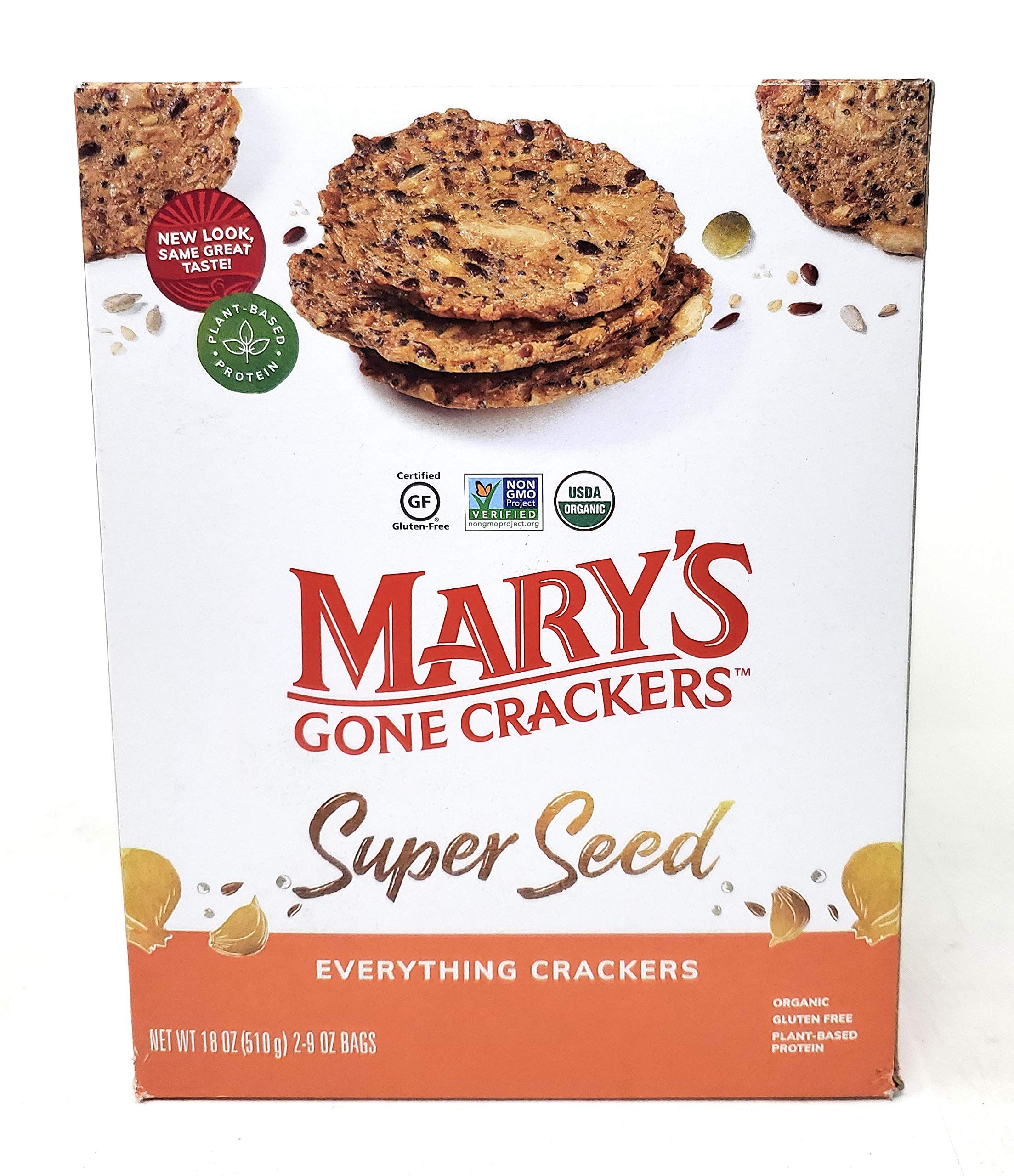 Mary's Gone Crackers Organic 18oz two-bag pack for convenient snacking.