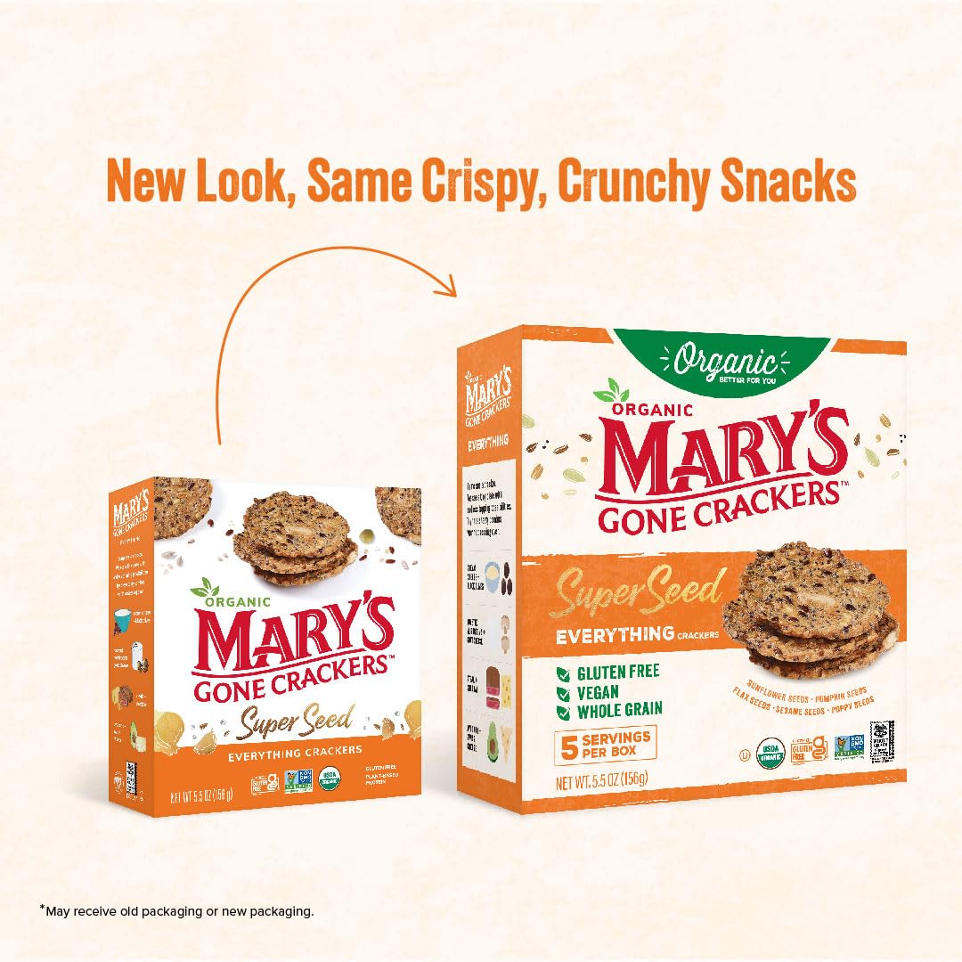 Mary's Gone Crackers Super Seed Everything cracker on a plate, perfect snacking option.