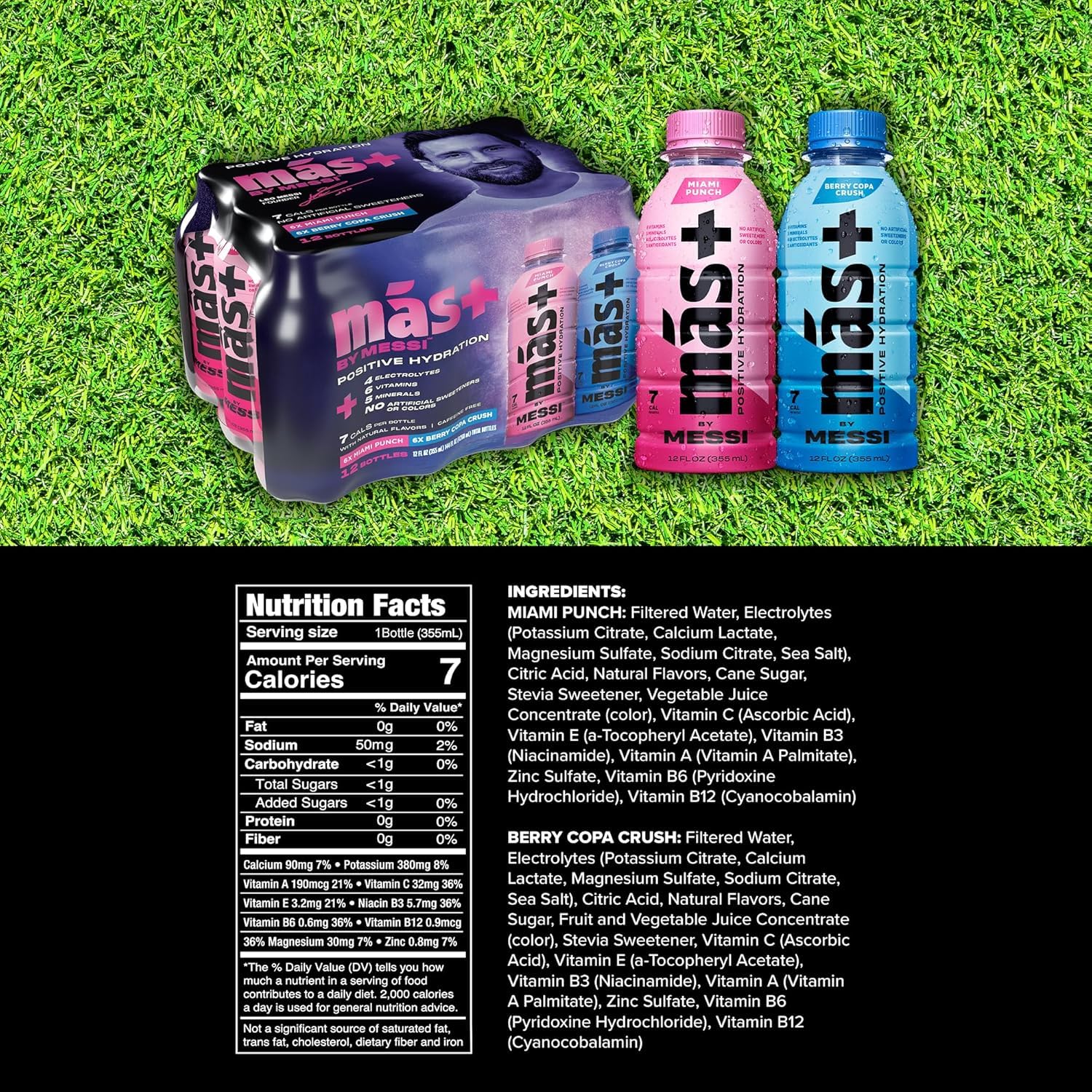 Más+ by Messi Berry Copa Crush bottle showing natural flavor hydration.
