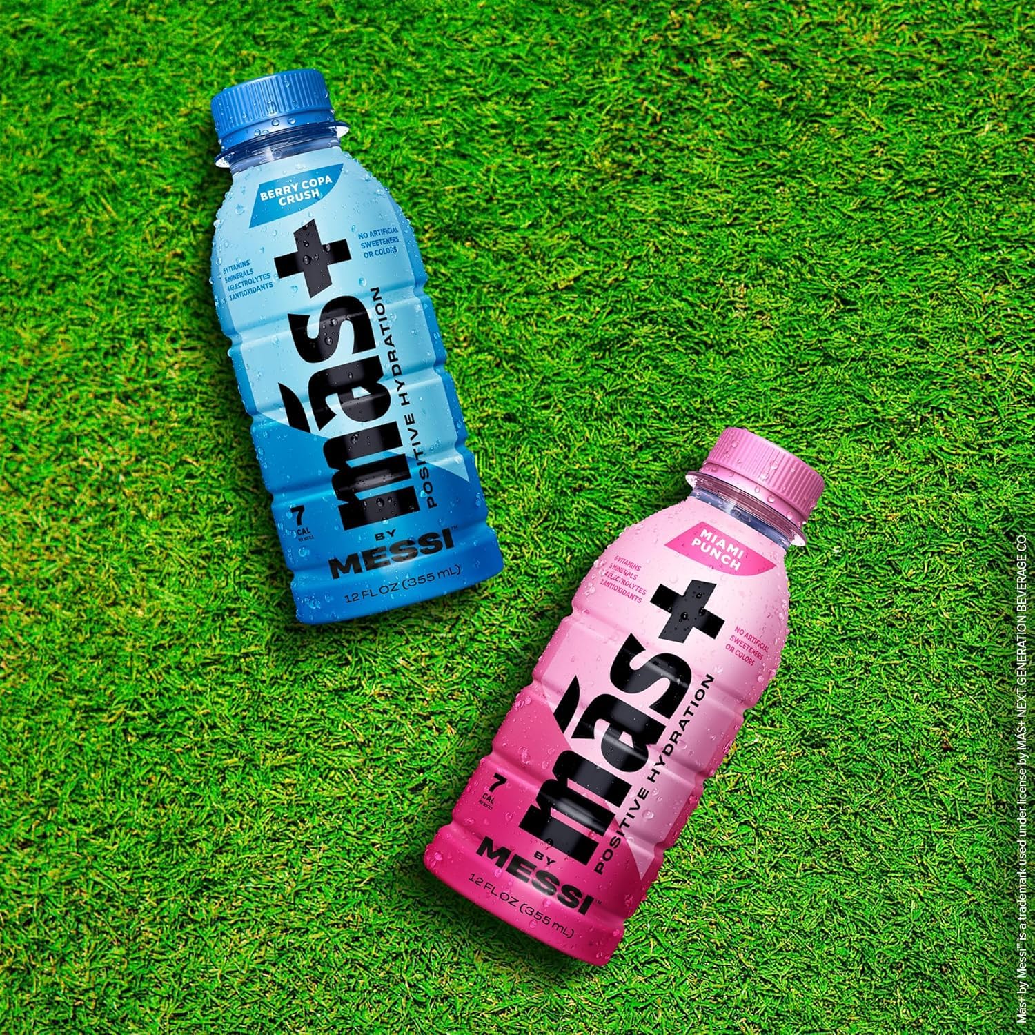 Más+ by Messi bottle being poured for on-the-go refreshment.