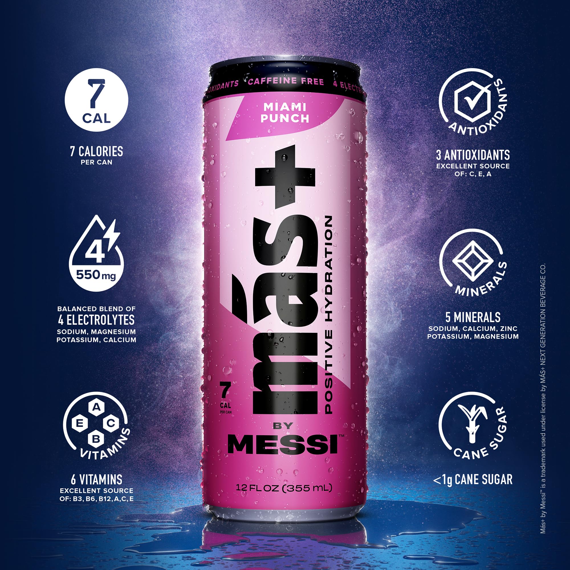 Más+ by Messi Miami Punch can ready for workouts and on-the-go hydration