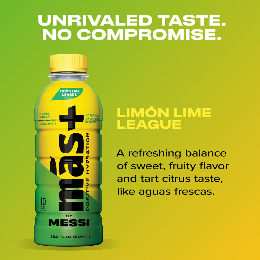 Mas+ by Messi Orange d’Or bottle on workout mat for post-activity hydration