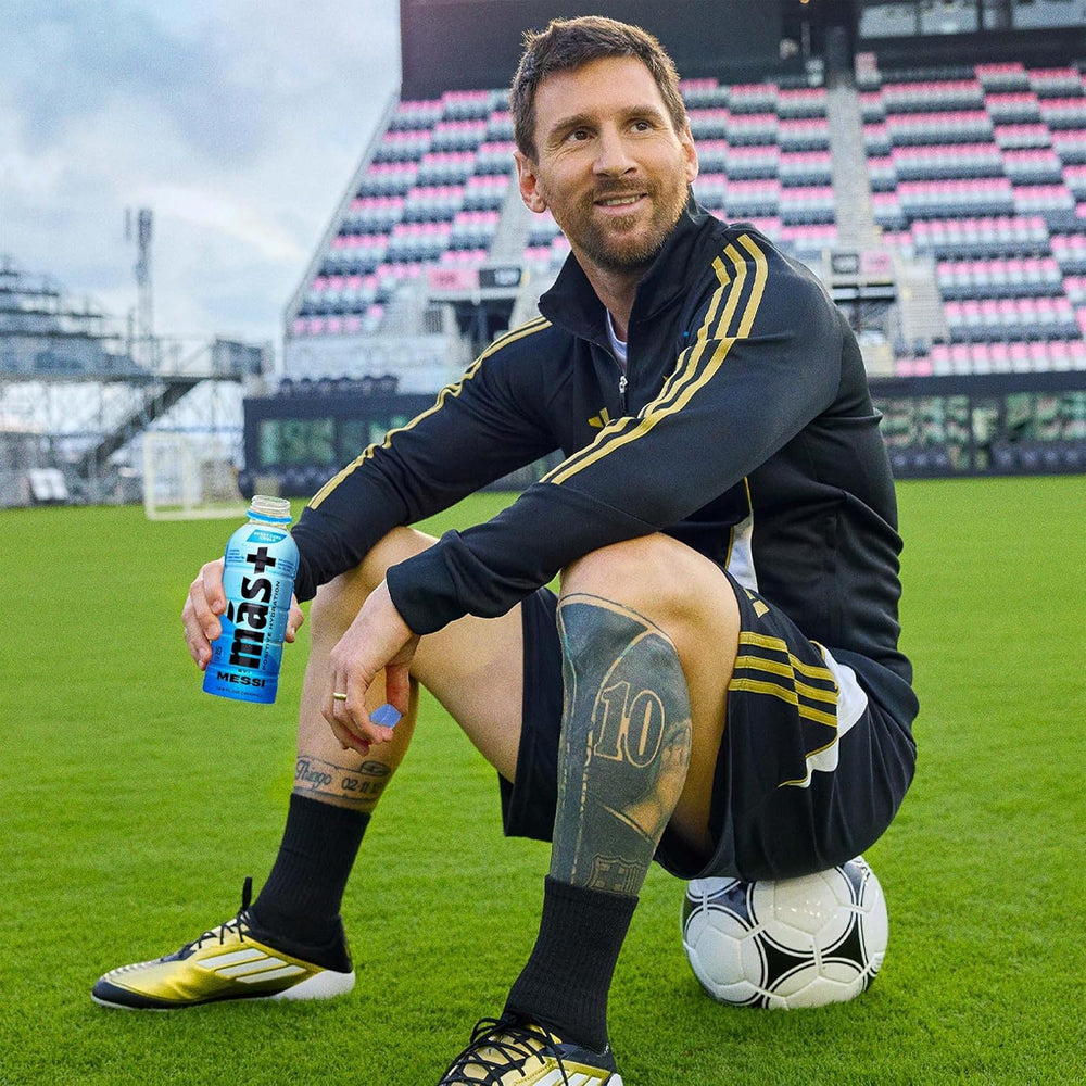 Más+ by Messi vitamin and mineral boost bottle supports daily wellness.