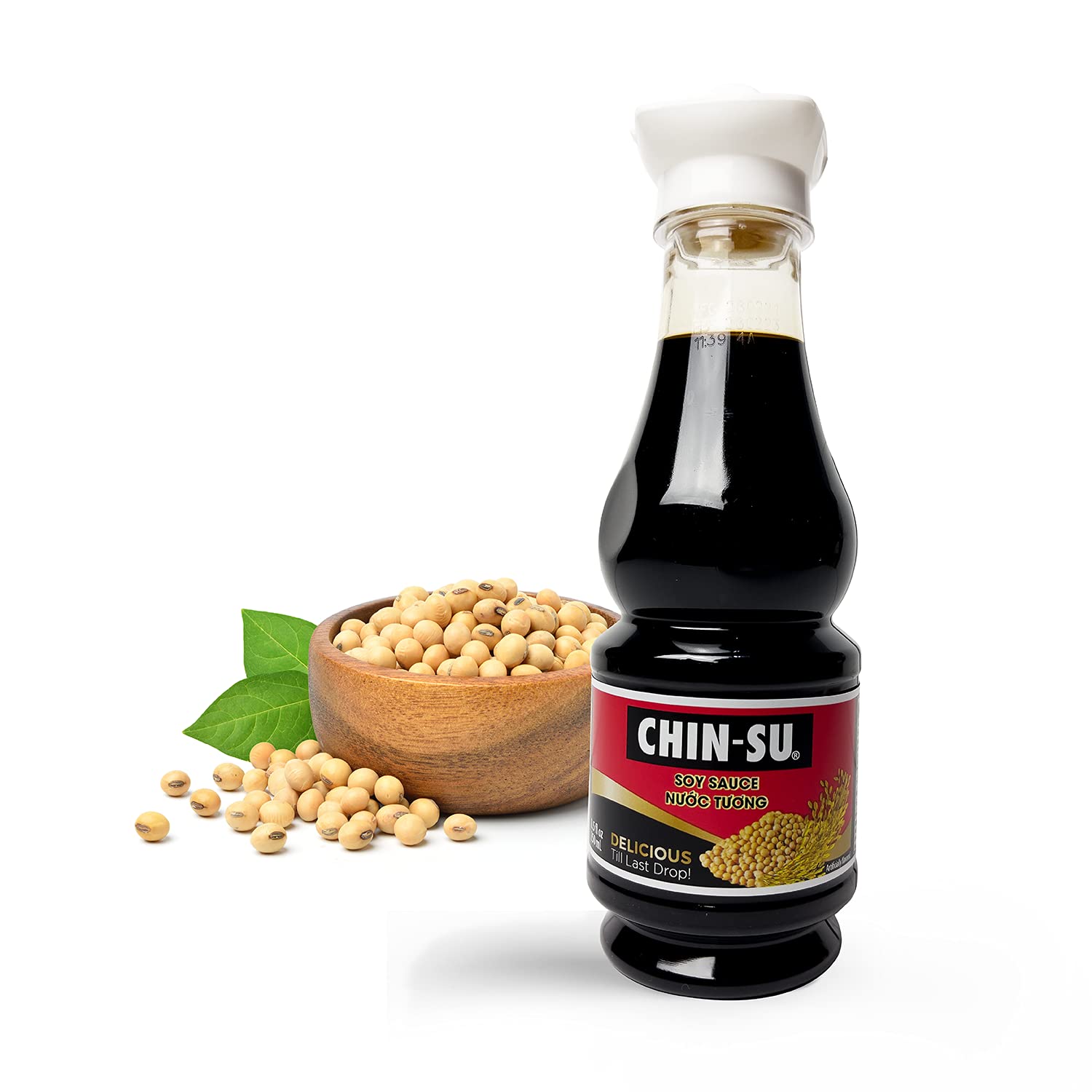 Chin-Su Premium Soy Sauce bottle on counter for authentic Vietnamese flavor, ideal for dipping and stir-frying