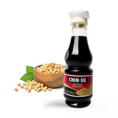 Chin-Su Premium Soy Sauce bottle on counter for authentic Vietnamese flavor, ideal for dipping and stir-frying