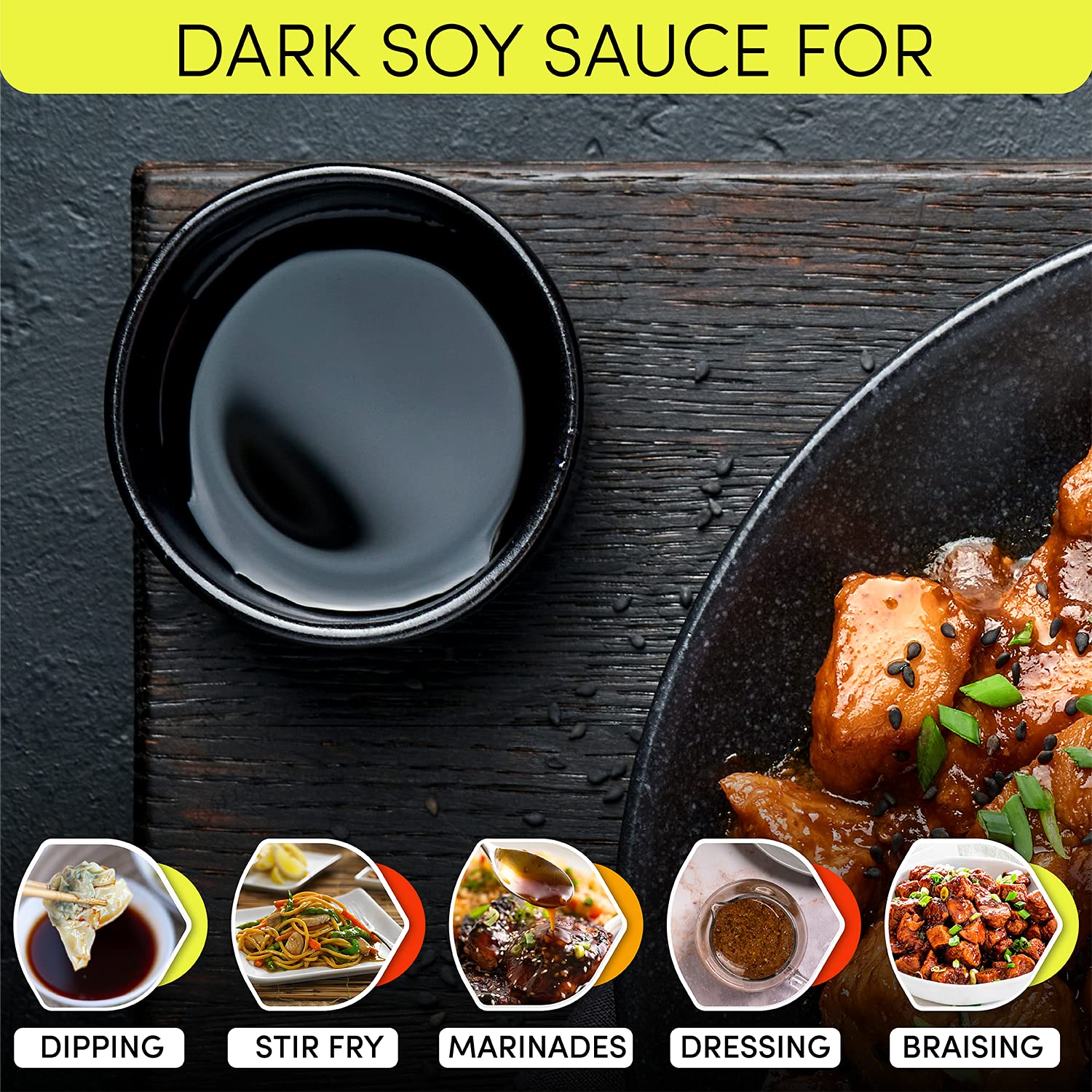 Chin-Su sauce added to a sizzling stir-fry pan for depth and color