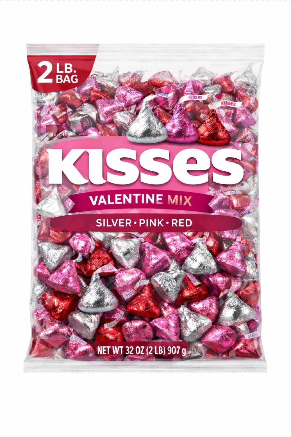 Mashbox Kises valentines chocolates foil-wrapped in pink, silver, and red for gifting.