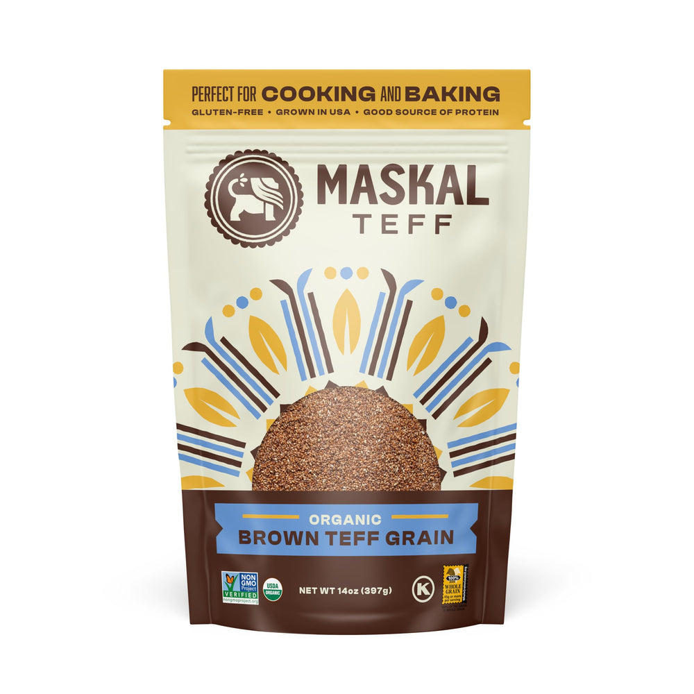 Maskal Teff brown grain in a bowl with nutty flavor for gluten-free meals