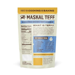Pouring Maskal Teff brown grain highlights versatile daily use