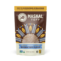Maskal Teff Brown Teff Flour bag front ideal for gluten-free baking.