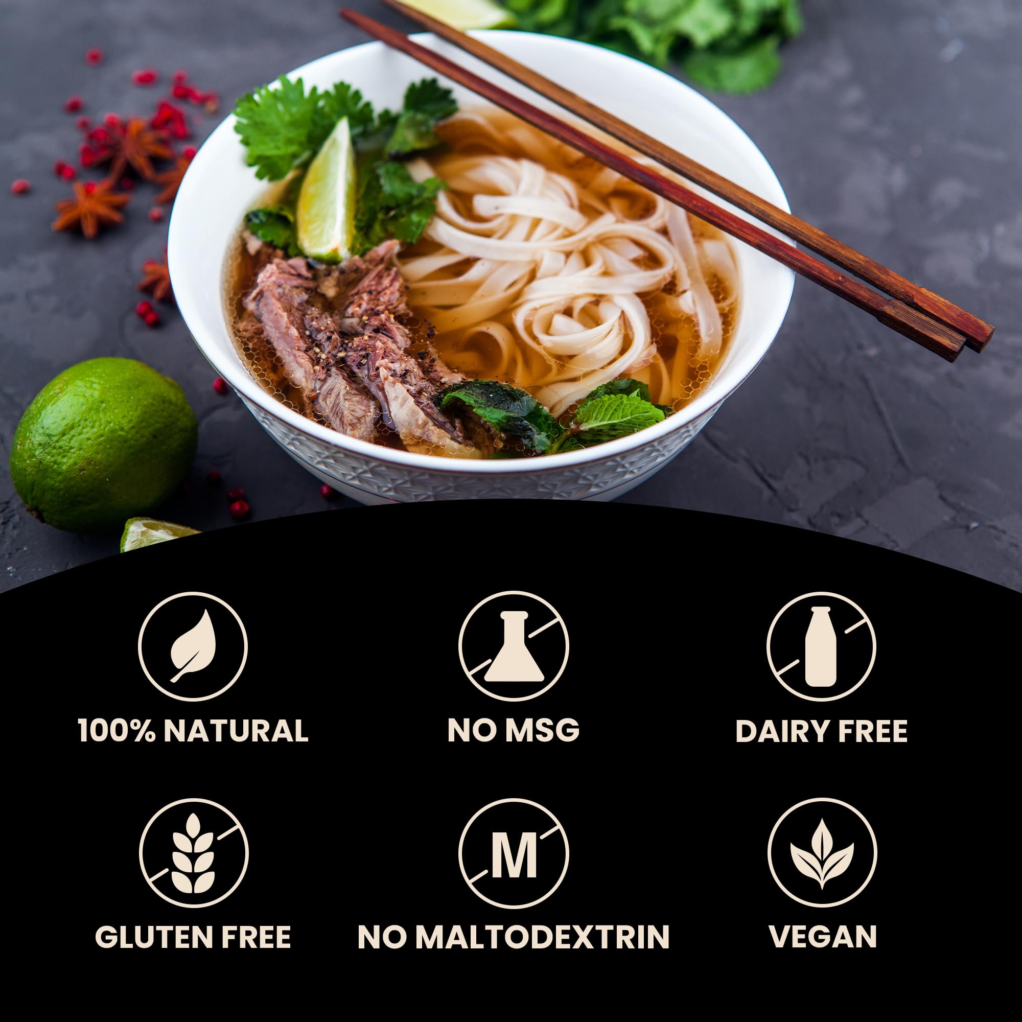 Massel Pho soup bowl setup ready at home with fresh herbs.