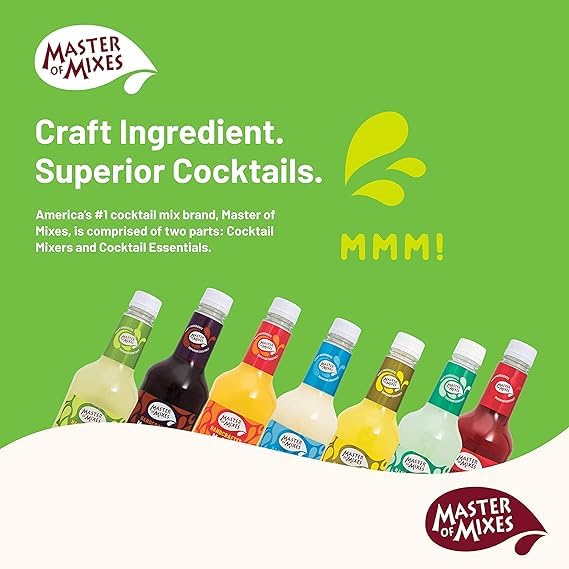 Close-up label of Master of Mixes lime juice with premium ingredients