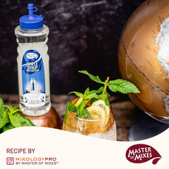 Master of Mixes Simple Syrup bottle on boxed packaging for safe shipping