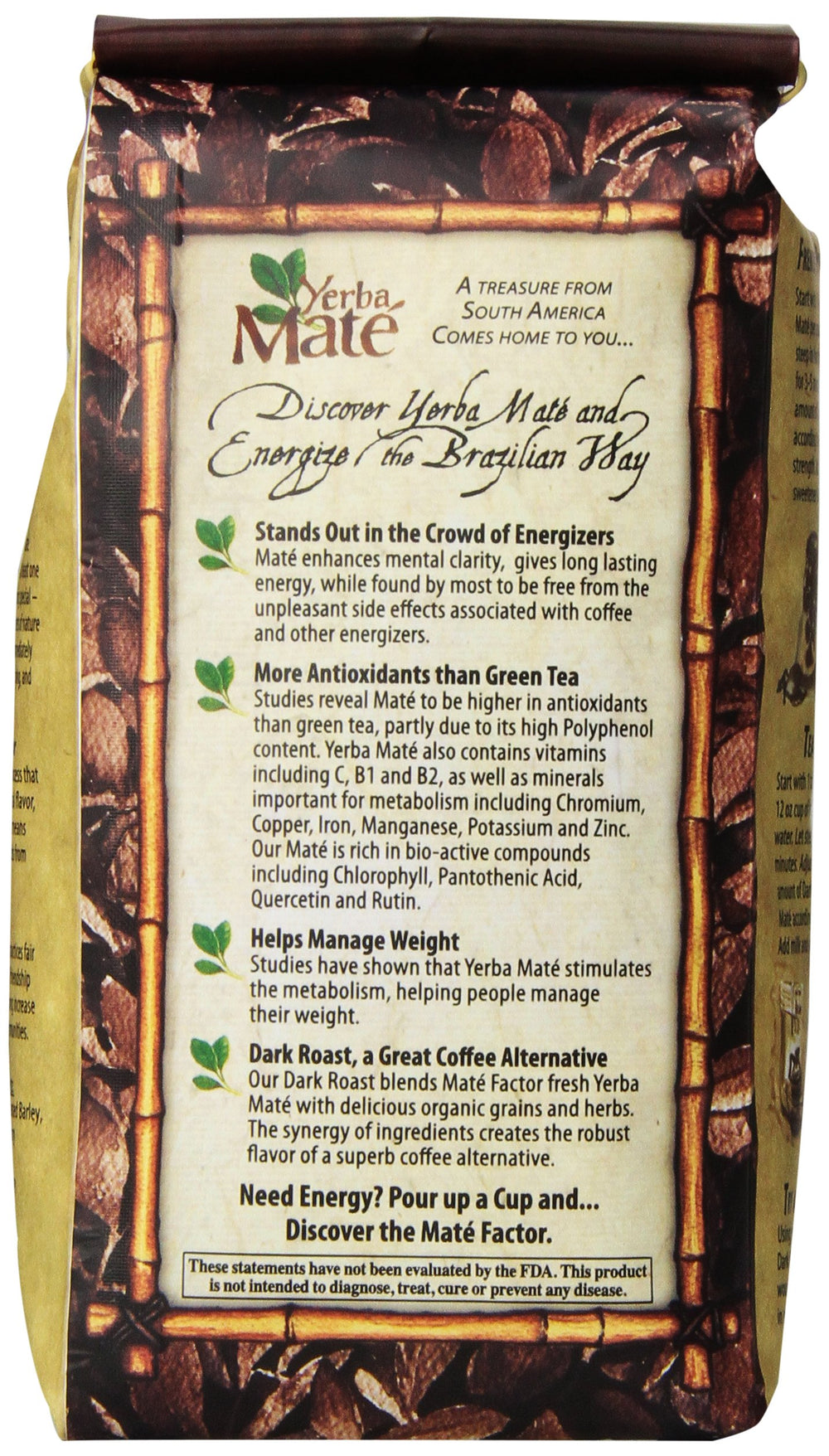 Maté Factor grain beverage package, ideal pantry staple for quick caffeine boost