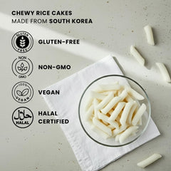 Matamun uncooked tteokbokki sticks close up showing chewy texture and clean ingredients