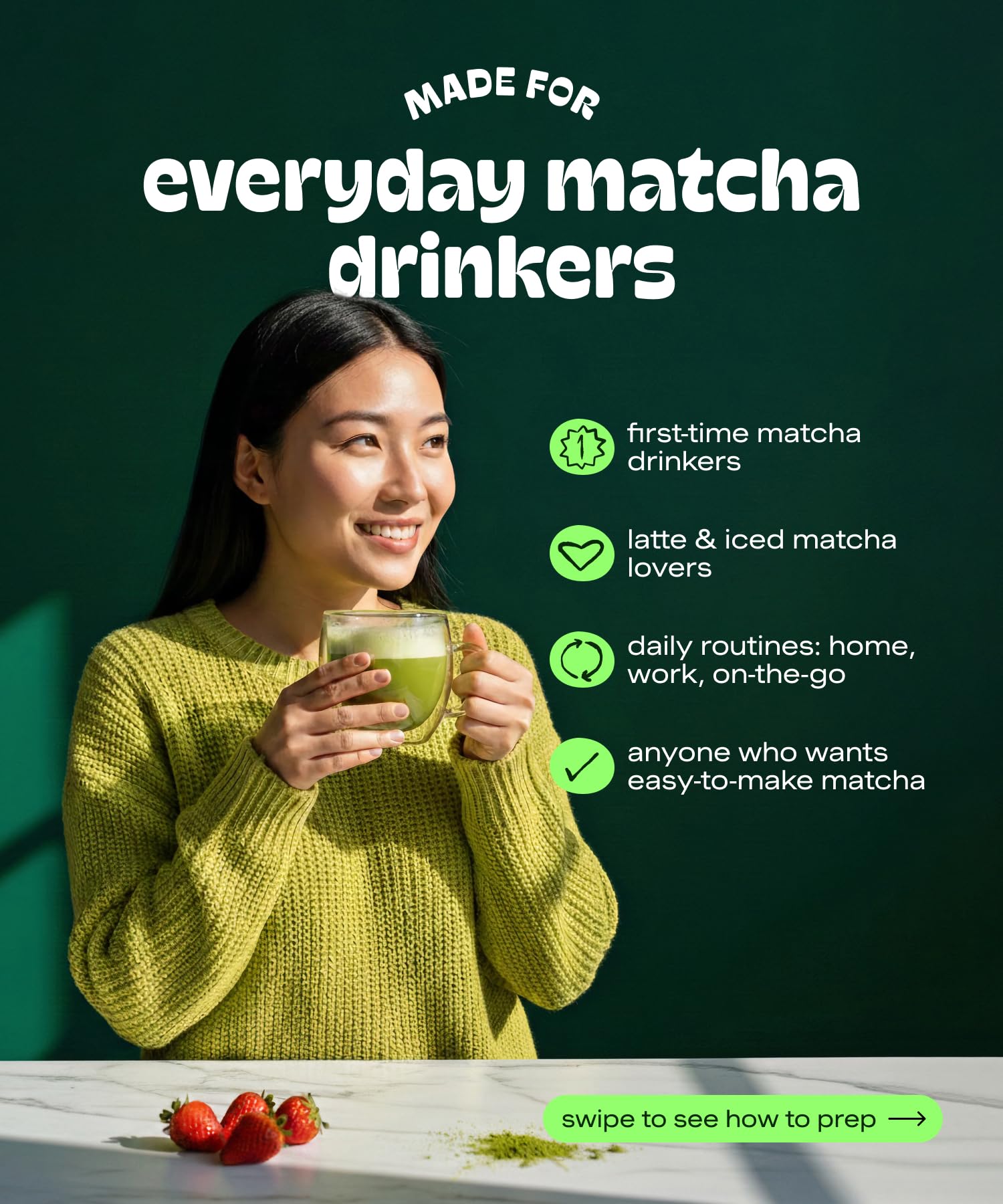 MATCHA DNA latte steam shot shows creamy foam and vibrant color