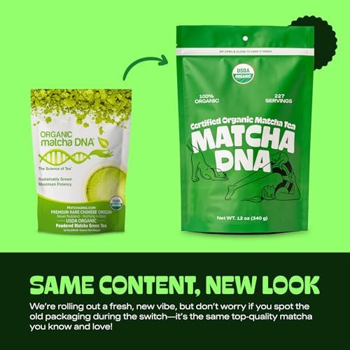 MATCHA DNA organic matcha powder in a bowl ready to whisk