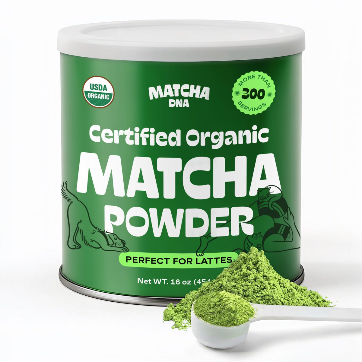 MATCHA DNA organic matcha powder tin front view for premium tea and lattes