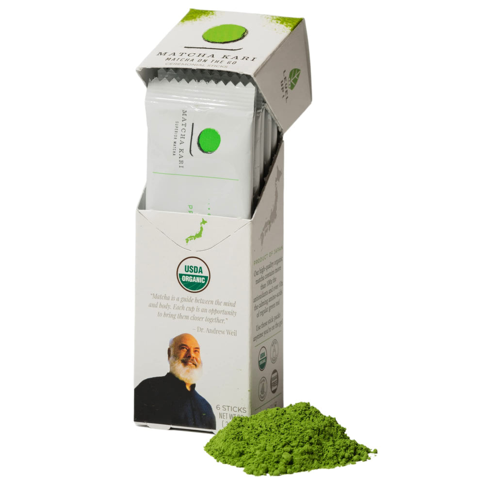Matcha Kari ceremonial organic stick pack for on-the-go energy and focus.