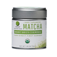 Matcha Kari Dr Weil tin packaging highlighting fresh ceremonial-grade matcha
