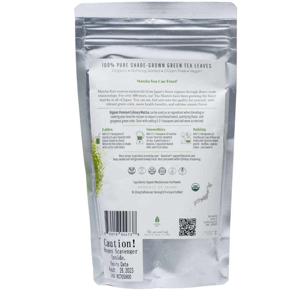 Resealable pack of Matcha Kari keeps flavor fresh.
