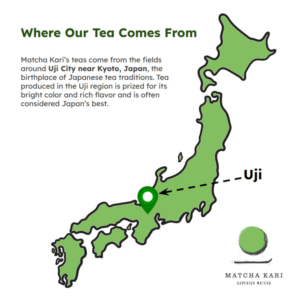 Steaming cup of Matcha Kari highlighting vibrant color and aroma.