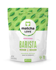 Matcha LOVE green tea powder packet ready for lattes and smoothies.