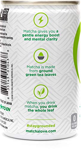 Matcha LOVE unsweetened energy shot ingredients close-up shows organic green tea.
