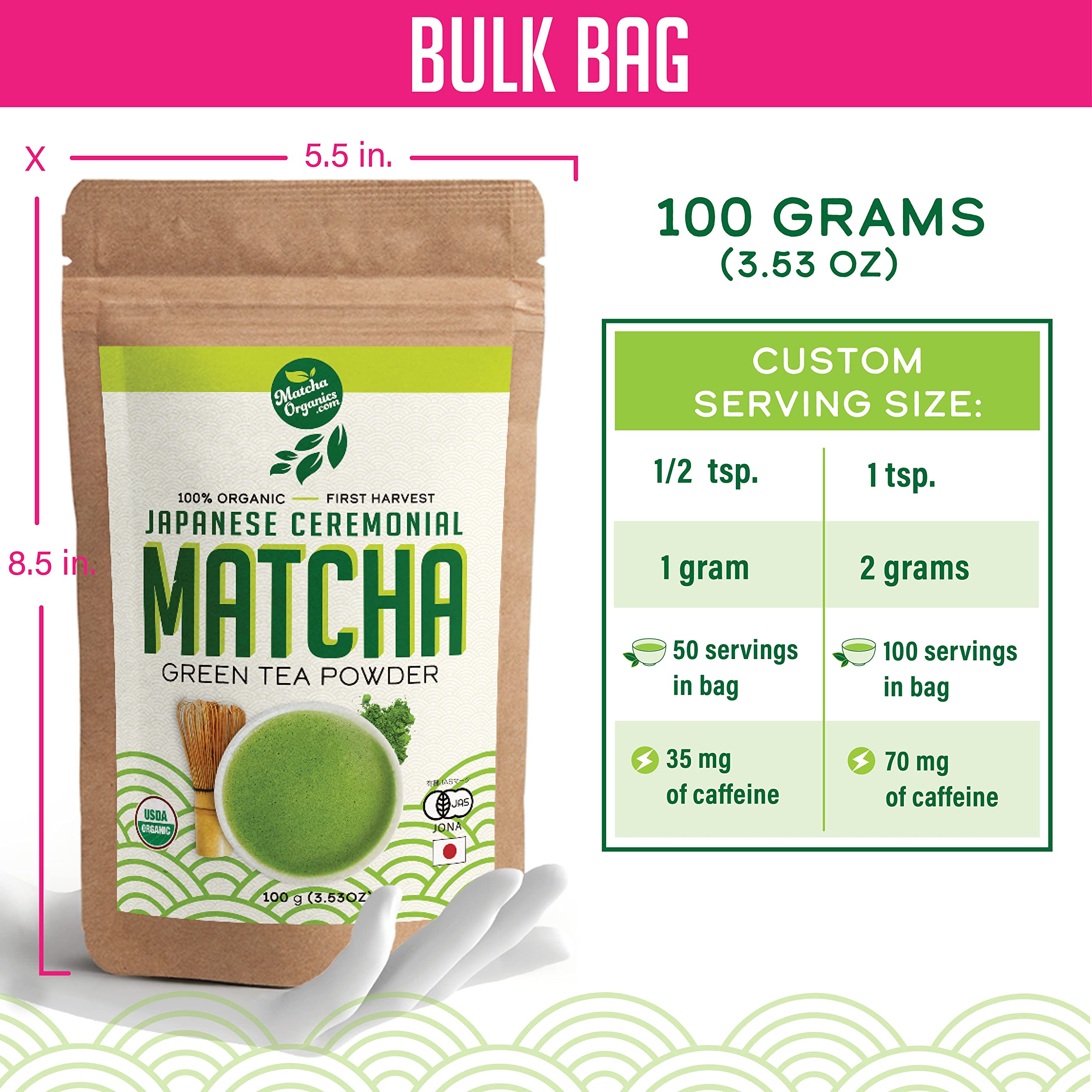 Matcha Organics ceremonial grade matcha in a bowl ready to whisk.
