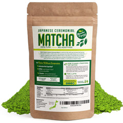 Matcha Organics first harvest ceremonial matcha powder with vibrant green color.