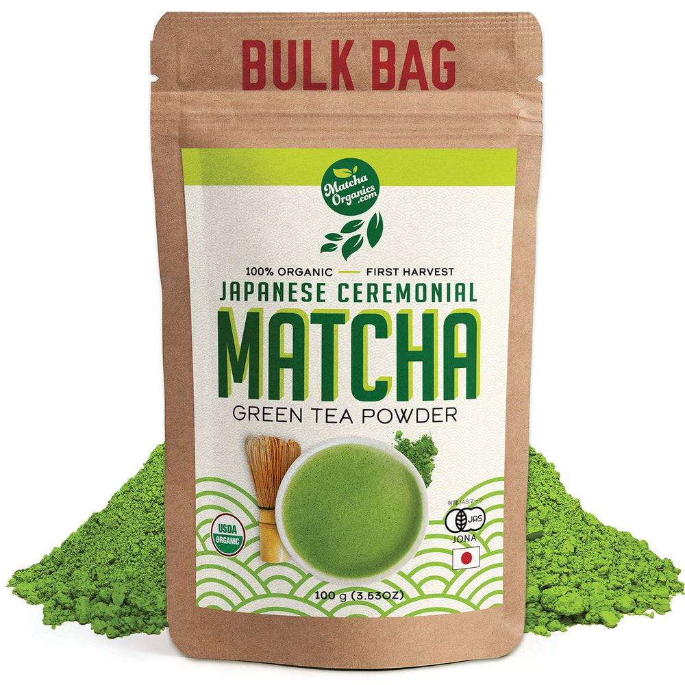 Matcha Organics premium ceremonial matcha packaging preserves freshness and quality.