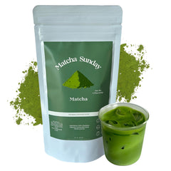 Matcha Sunday ceremonial-grade packaging shows premium quality and freshness.