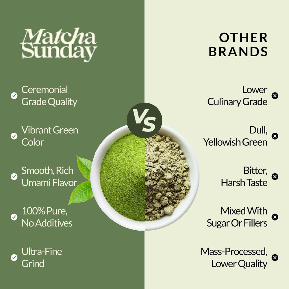 Matcha Sunday chasen whisk creates silky, foamy textures.