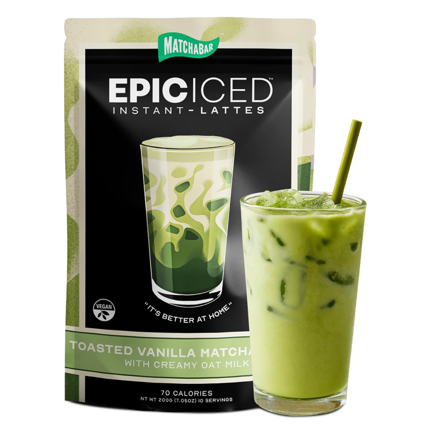 MATCHABAR Epic Iced Latte Powder vanilla bottle ready for a creamy lift