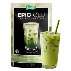 MATCHABAR Epic Iced Latte Powder vanilla bottle ready for a creamy lift