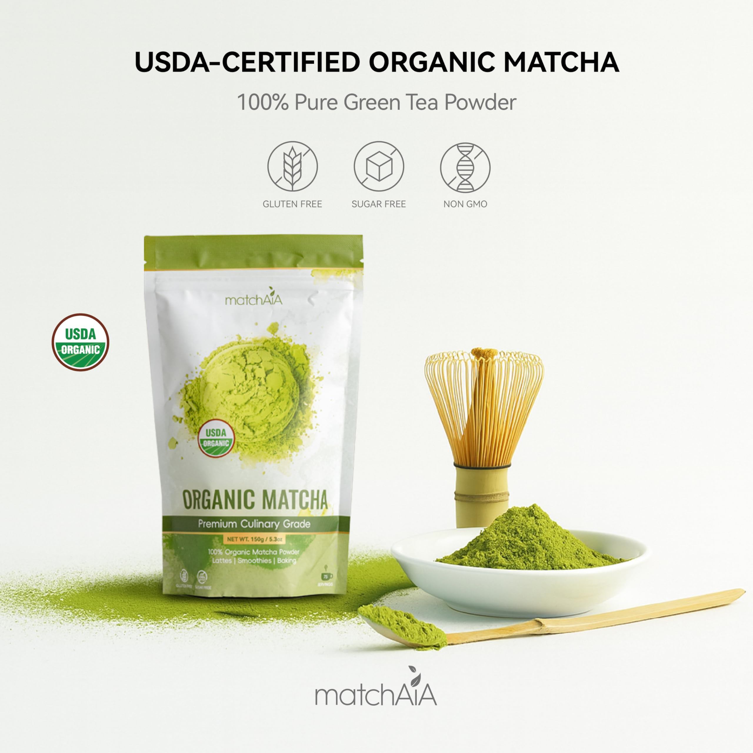 MatchAiA premium certification label highlights USDA organic quality and sustainable sourcing