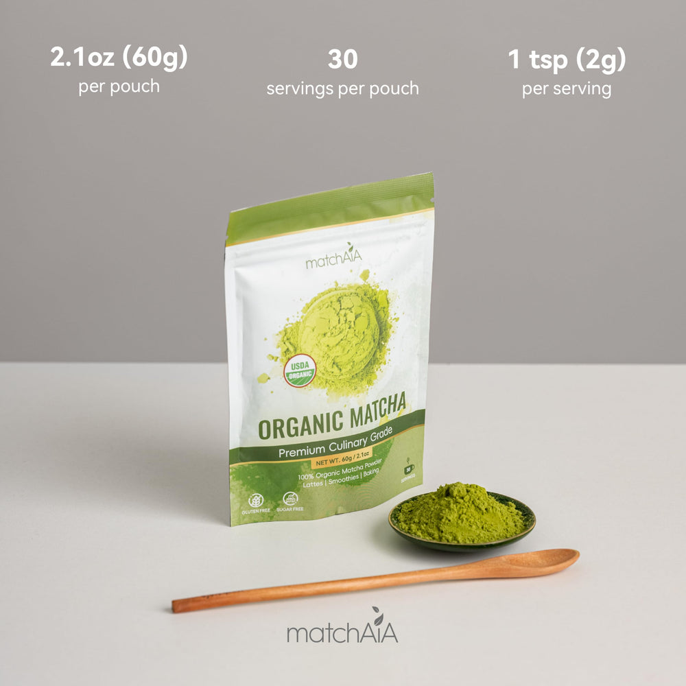 A latte poured with MatchAiA matcha showing vibrant green color